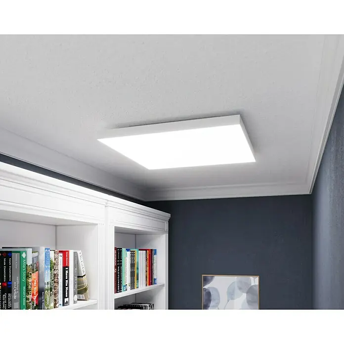 Tween Light LED-Panel Frameless - 33 W, L x B x H: 60 x 60 x 6 cm, Weiß, Mehrfarbig - Nahaufnahme einer quadratischen Deckenleuchte, die in einer modernen Inneneinrichtung Helligkeit und Stil bietet.