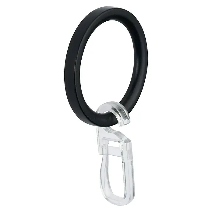 Expo Ambiente Flachring Jetran - Schwarz, Geeignet für: Gardinenstangen Ø 16/20 mm, 10 Stk. - Schlüsselanhänger mit schwarzem Ring und durchsichtigem Clip, robust und praktisch für den täglichen Gebrauch. Ideal zum Organisieren von Schlüsseln.
