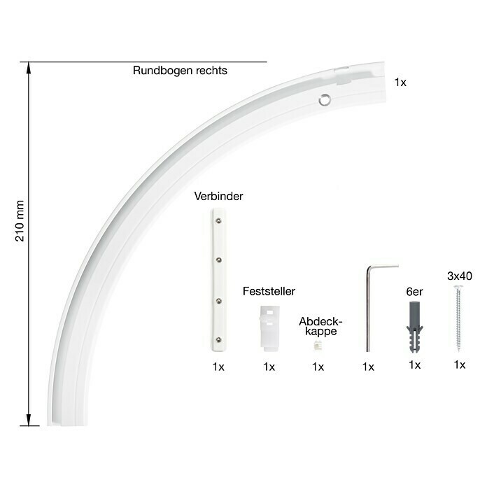 Rundbogen Level Verdunkelungssystem (Anzahl Läufe: 1 Stk., Weiß, Rechts gebogen) | BAUHAUS