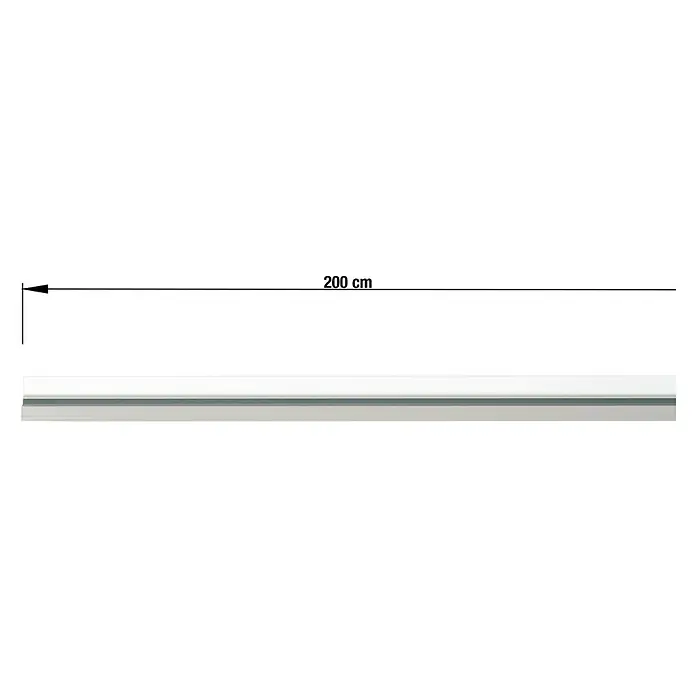 Vorhangschiene Level Verdunkelungssystem - Weiß, Länge: 200 cm, Anzahl Läufe: 1 Stk. - Produktabbildung mit Maßangabe 200 cm. Ideal für präzise Messungen und Planungen. Hochwertige Darstellung für professionelle Anwendungen.