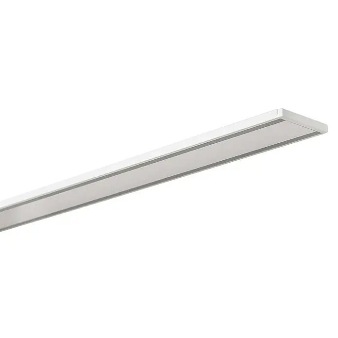 Vorhangschiene Level Verdunkelungssystem - Weiß, Länge: 150 cm, Anzahl Läufe: 2 Stk. - Nahaufnahme einer modernen, linearen LED-Deckenleuchte in Weiß, die ein elegantes und minimalistisches Design für Innenräume bietet.