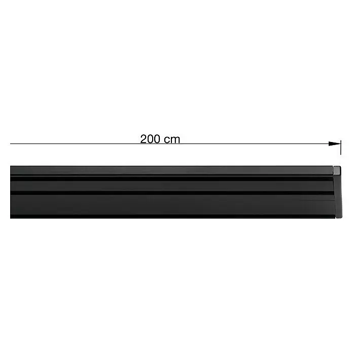 Vorhangschiene Level Verdunkelungssystem - Schwarz, Länge: 200 cm, Anzahl Läufe: 3 Stk. - Schwarzes Profil, 200 cm lang, mit horizontalen Rillen.
