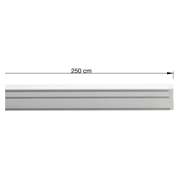 Vorhangschiene Level Verdunkelungssystem - Weiß, Länge: 250 cm, Anzahl Läufe: 3 Stk. - Weißer Möbelsockel mit drei waagerechten Rillen, 250 cm lang.