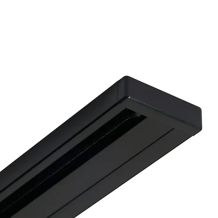 Endstück Level Verdunkelungssystem - 2 Stk., Schwarz, Passend für: Vorhangschienen Level 1-läufig - Detailaufnahme einer schwarzen Stromschienenschiene, die ein modernes und schlankes Design für Beleuchtungslösungen zeigt.