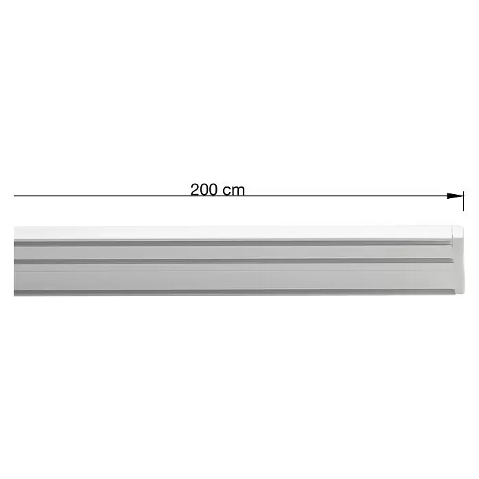 Vorhangschiene Level Verdunkelungssystem - Weiß, Länge: 200 cm, Anzahl Läufe: 3 Stk. - Weißes geriffeltes Paneel, 200 cm lang, mit drei grauen horizontalen Rillen.