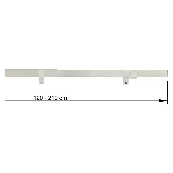 Stilgarnitur Up Right - Länge Gardinenstange: 120 cm - 210 cm, Edelstahl-Optik - Ausziehbare hellgraue Vorhangstange in Holzoptik, 120-210 cm, inklusive zwei Halterungen.