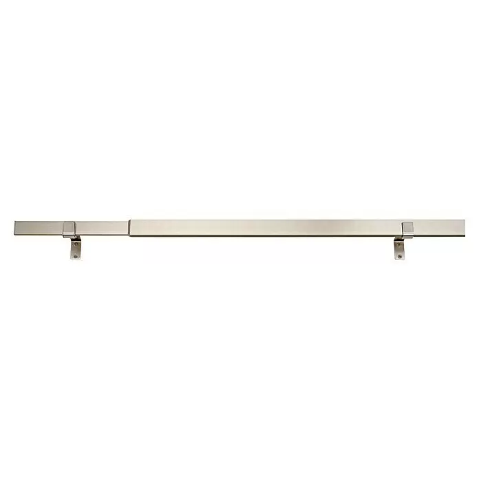 Stilgarnitur Up Right - Länge Gardinenstange: 120 cm - 210 cm, Edelstahl-Optik - Verstellbare flache Gardinenstange aus gebürstetem Metall mit zwei Halterungen.