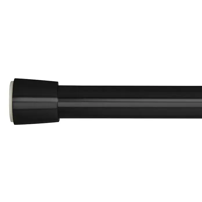 Spannstange Stretch - Schwarz, Auszugslänge: 65 cm - 100 cm - Nahaufnahme einer schwarzen Duschstange mit weißen Endstücken.