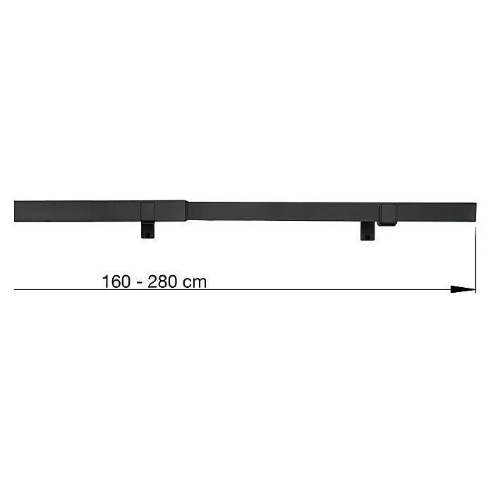 Stilgarnitur Up Right - Länge Gardinenstange: 160 cm - 280 cm, Schwarz - Schwarze ausziehbare Gardinenstange mit zwei Halterungen, verstellbar von 160 bis 280 cm.