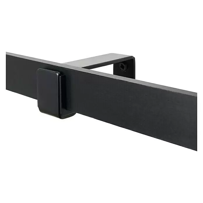 Stilgarnitur Up Right - Länge Gardinenstange: 160 cm - 280 cm, Schwarz - Schwarze Flachstange aus Metall mit Montagebügel und Sternschraube.