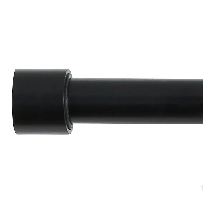 Stilgarnitur Cosy - Black, Auszugslänge: 120 cm - 210 cm - Nahaufnahme einer schwarzen Gardinenstange mit Endstück, ideal für stilvolle Fensterdekoration und zur Befestigung von Vorhängen.