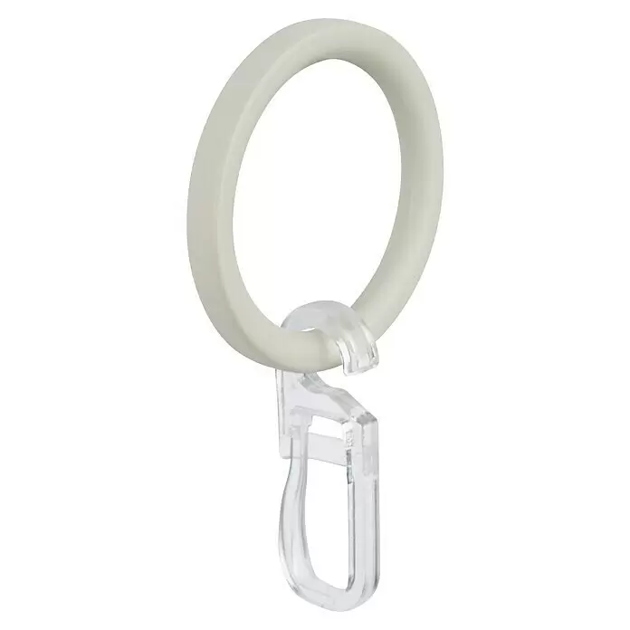 Expo Ambiente Flachring Jetran - Warm Gray, Geeignet für: Gardinenstangen Ø 16/20 mm, 10 Stk. - Elfenbeinweißer Gardinenring mit transparentem Kunststoffclip.