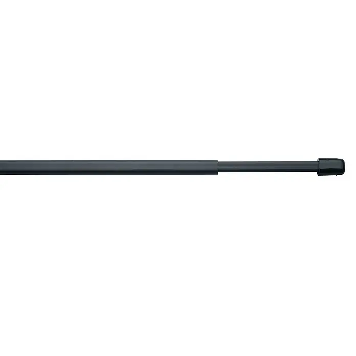 Expo Ambiente Vitragestange Simple - Auszugslänge: 80 cm - 150 cm, Anthrazit, Gesamtstückzahl: 2 Stk. - Nahaufnahme einer ausgefahrenen, schwarzen Gasdruckfeder mit Kolbenstange.