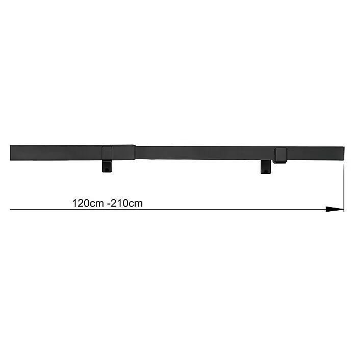 Stilgarnitur Up Right - Länge Gardinenstange: 120 cm - 210 cm, Schwarz - Schwarze ausziehbare Gardinenstange mit zwei Halterungen, verstellbar von 120 cm bis 210 cm.