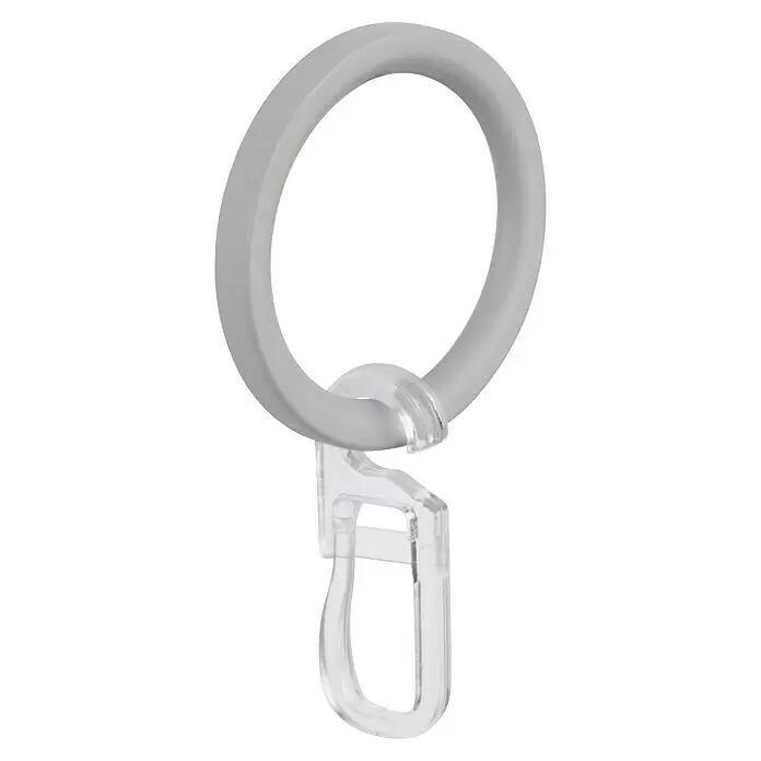 Expo Ambiente Flachring Jetran - Cool Gray, Geeignet für: Gardinenstangen Ø 16/20 mm, 10 Stk. - Hellgrauer Gardinenring mit transparentem Kunststoffclip.