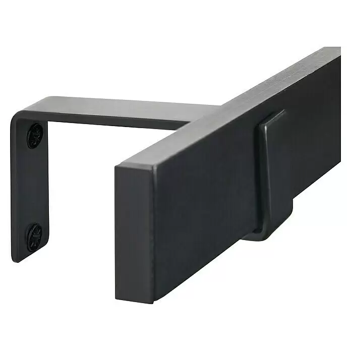 Stilgarnitur Up Right - Länge Gardinenstange: 160 cm - 280 cm, Schwarz - Dunkelgraue Metall-Gardinenstangenhalterung mit Torx-Schrauben.