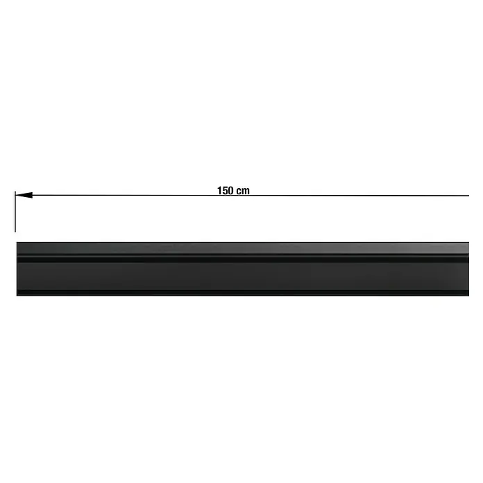 Vorhangschiene Level Verdunkelungssystem - Schwarz, Länge: 150 cm, Anzahl Läufe: 2 Stk. - Schwarzes Profil mit Maßangabe 150 cm für diverse Anwendungen.