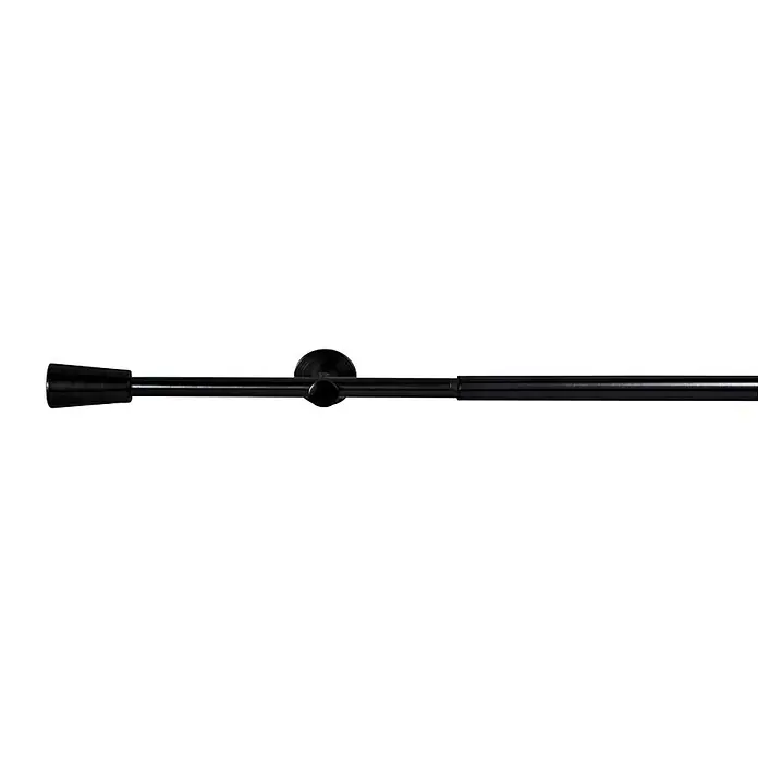 Stilgarnitur Mino - Länge Gardinenstange: 100 cm - 190 cm, Schwarz - Eine Nahaufnahme eines schwarzen Mikrophonständers, der auf einem schwarzen Hintergrund liegt, das Produkt ist gut sichtbar.