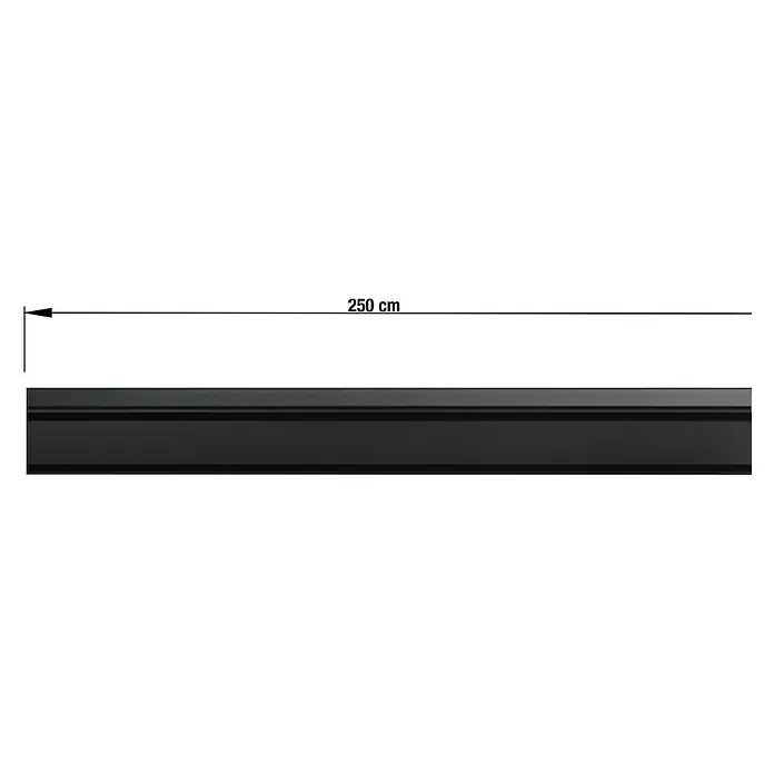 Vorhangschiene Level Verdunkelungssystem - Schwarz, Länge: 250 cm, Anzahl Läufe: 2 Stk. - Schwarze Sockelleiste mit Maßangabe 250 cm, ideal zur stilvollen Wandgestaltung und zum Schutz vor Beschädigungen.