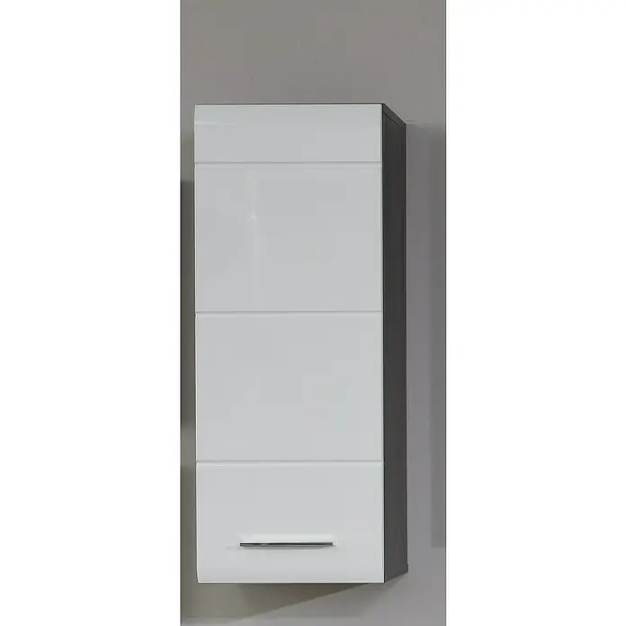 Trendteam Line Hängeschrank - 30 x 24 x 77 cm, Sardegna Silber/Weiß - Schlichtes, hochglänzendes Hängeregal in Weiß und Grau. Das Möbelstück bietet stilvollen Stauraum für Ihr Zuhause.