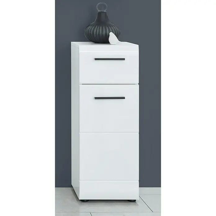 Trendteam Skin Unterschrank - 30 x 31 x 79 cm, Weiß - Der weiße Badezimmerschrank mit zwei Schubladen und schwarzen Griffen bietet stilvollen Stauraum für jedes Badezimmer. Praktisch und elegant.