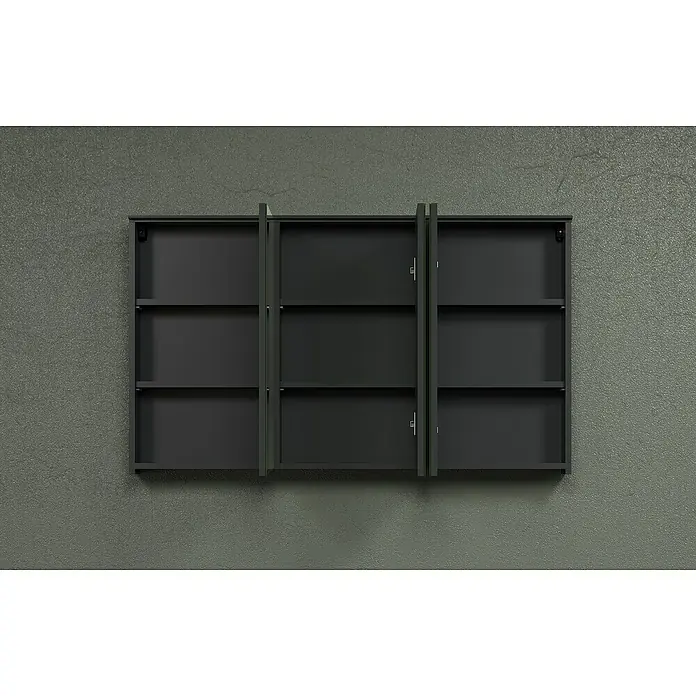 Trendteam Synnax Spiegelschrank - B x H: 120 x 70 cm, Ohne Beleuchtung, Holz, Anthrazit - Graue, an der Wand montierte Schränke mit drei Regalen und Schranktüren, die sich zu beiden Seiten öffnen lassen und Stauraum bieten.