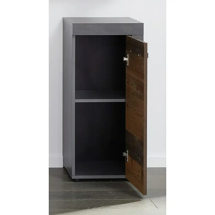 Trendteam Indy Unterschrank - 36 x 31 x 81 cm, Matera/Old Wood - Grauer Schrank mit offener Holztür und Innenregal, der Stauraum und Stil vereint.\n