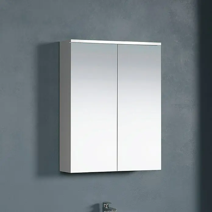Trendteam Wons Spiegelschrank - B x H: 60 x 78 cm, Ohne Beleuchtung, Holz, Weiß - Moderner Spiegelschrank mit zwei Türen, ideal für Badezimmer, in Silber gehalten. Praktisch und stilvoll zur Aufbewahrung von Badutensilien.