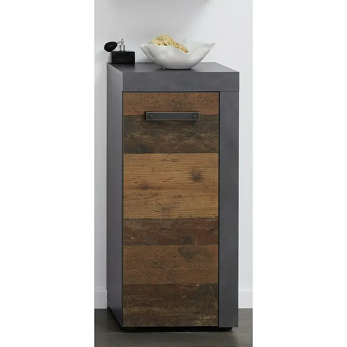 Trendteam Indy Unterschrank - 36 x 31 x 81 cm, Matera/Old Wood - Stilvoller Holzschrank mit dunklem Rahmen und einer grauen Oberfläche, ideal für moderne Badezimmer und Wohnräume.\n