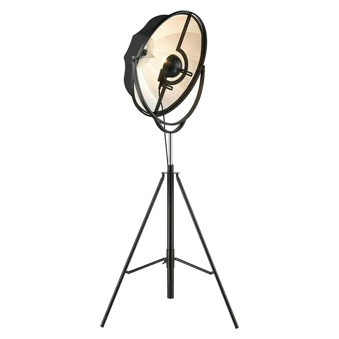Tween Light Lámpara de pie Grazia - 60 W, Altura: 160 cm, Negro, E27 - Lámpara de pie estilo estudio con trípode negro y gran pantalla redonda, ideal para salones y áreas de trabajo.