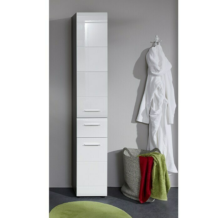 Trendteam Line Hochschrank (30 x 31 x 182 cm, Sardegna Silber/Weiß) | BAUHAUS