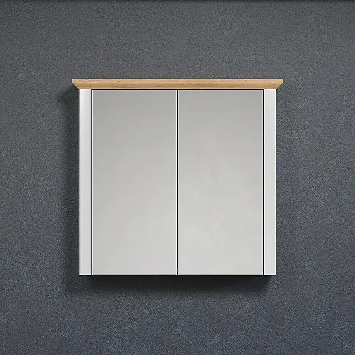 Trendteam Landside Spiegelschrank - B x H: 78 x 73 cm, Ohne Beleuchtung, Holz, Lichtgrau/Artisan Eiche - Der moderne Spiegelschrank mit Holzabdeckung ist eine stilvolle Ergänzung für jedes Badezimmer und bietet praktischen Stauraum.