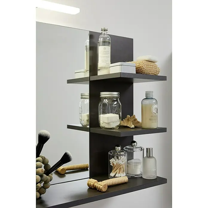 Trendteam Indy Ablagespiegel - 72 x 20 x 57 cm, Matera - Badezimmerregal mit verschiedenen Hygieneartikeln und Kosmetika, inklusive Flaschen, Tiegel und Bürsten.