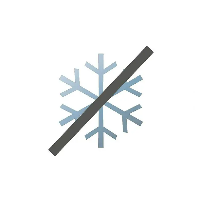 Scheurich Wasserspender Bördy XL - 620 ml, Pearl Purple - Das Symbol zeigt ein durchgestrichenes Schneeflocken-Symbol, was auf einen Frostschutz-Modus oder eine frostfreie Einstellung hinweist.