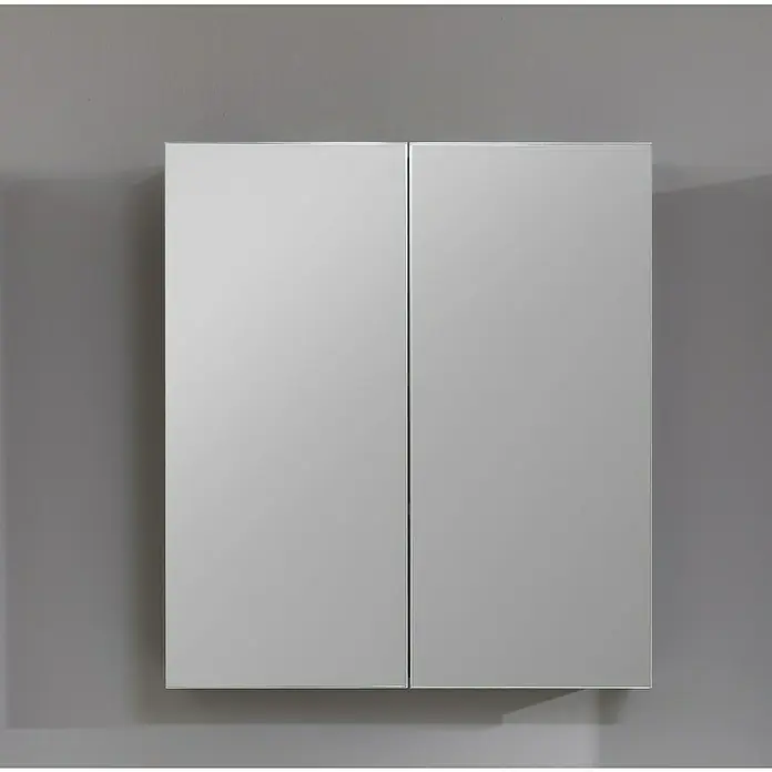 Trendteam Line Spiegelschrank - B x H: 60 x 67 cm, Ohne Beleuchtung, Holz, Sardegna Rauchsilber - Das Bild zeigt einen modernen Badezimmerschrank mit zwei Türen in einem schlichten, zeitgemäßen Design. Perfekt für jedes Badezimmer.