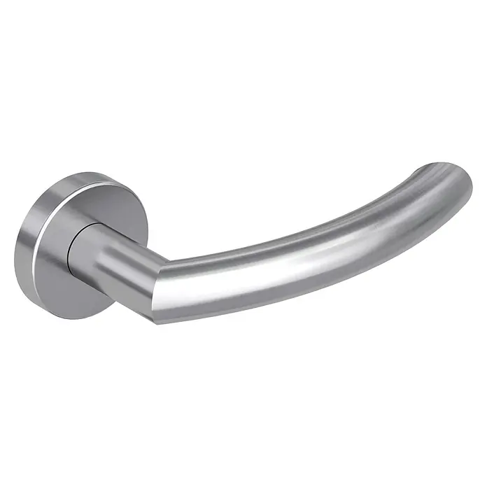 Diamond Doors Classic Zimmertürgarnitur Wisconsin - Stärke Tür: 40 mm - 45 mm, Edelstahl, L-Form, Edelstahl matt - Eleganter Türgriff aus Edelstahl mit runder Rosette für moderne Innenräume. Die gebogene Form bietet Komfort und Stil.