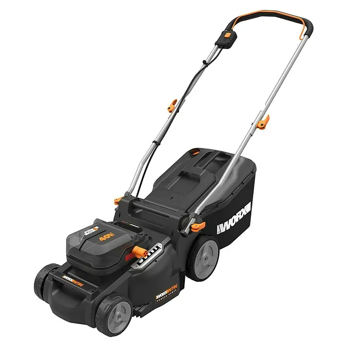 Worx PowerShare 20V Akku-Rasenmäher WG737E - 40 V, 2 Akkus, 4 Ah, Schnittbreite: 37 cm - Ein Worx Nitro Akku-Rasenmäher, ideal für effiziente Gartenarbeit.