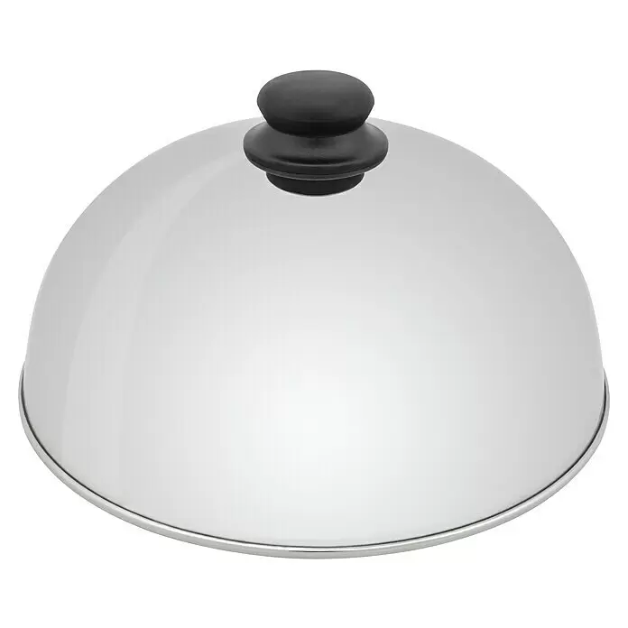 Barbecook Grillhaube Olivia - Edelstahl, Durchmesser: 30 cm - Silberner Metalltopfdeckel mit schwarzem Knopfgriff.