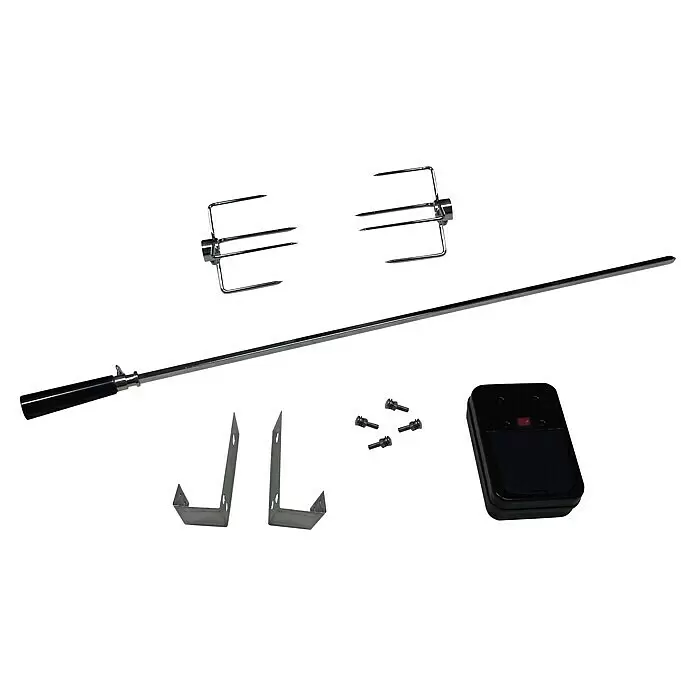 Barbecook Grillspieß - Länge: 95 cm, Edelstahl - Rotisserie-Kit aus Edelstahl: Spießstange, zwei Fleischgabeln, Motor, Halterungen und Schrauben zum Grillen.