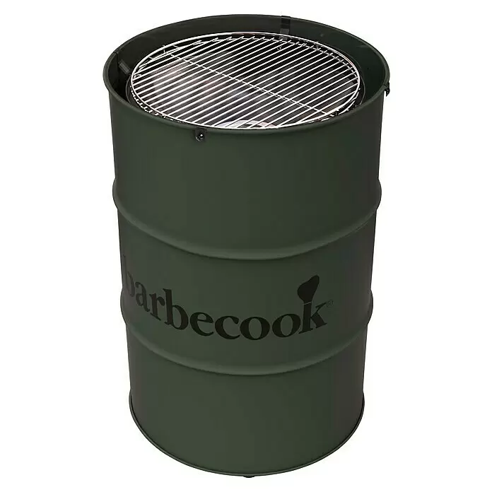 Barbecook Feuertonne Edson - Durchmesser Grillfläche: 47,5 cm, Olivgrün - Grüner, fassförmiger Metallgrill mit einem verchromten Grillrost.