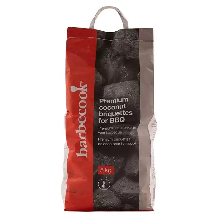 Barbecook Grillbriketts - 5 kg - Barbecook Premium Kokosbriketts für BBQ in einer rot-schwarzen 5 kg Tüte.