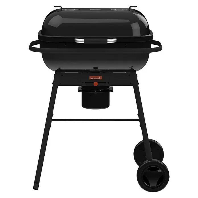 Barbecook Holzkohlegrill Magnus - Grillfläche (B x T): 67 x 43 cm, Schwarz - Schwarzer tragbarer Grill mit Deckel und zwei Rädern.