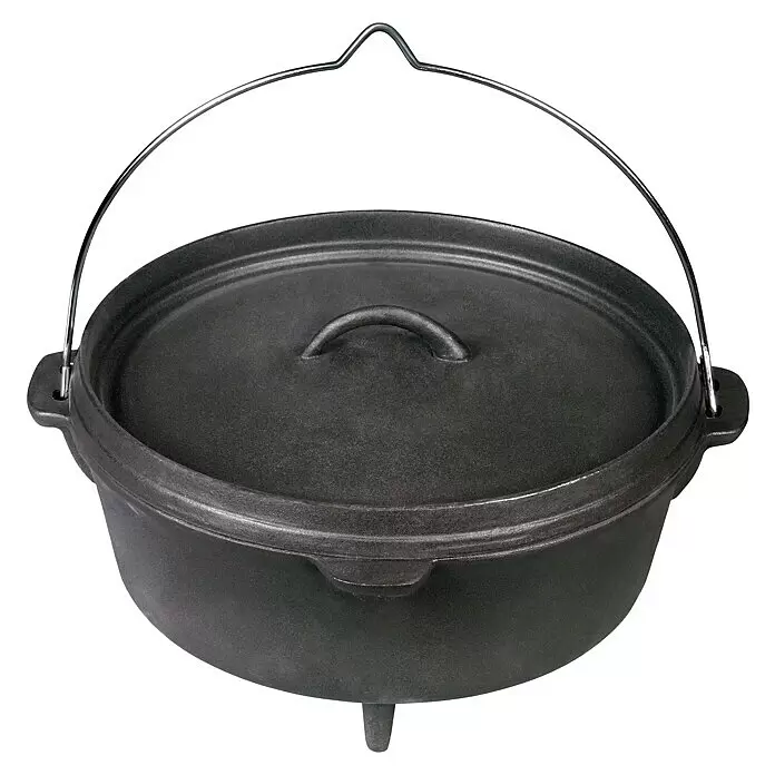 Barbecook Dutch Oven Gusseisen 9L - Gusseisen, 32 cm - Schwarzer gusseiserner Dutch Oven mit Deckel, Drahtgriff und drei Füßen.