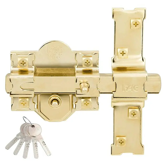 FAC Cerrojo con bloqueo 301 - Latón, Apertura según normativa: DIN-derecha - Cerradura de seguridad FAC con llaves, ideal para proteger puertas y portones contra accesos no autorizados. Robusta y fiable.