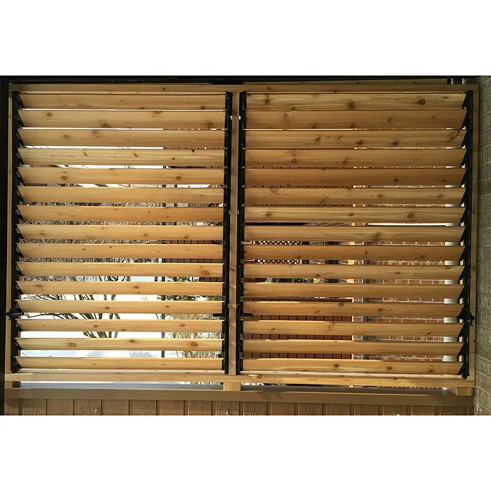 Sam Kit Lamellen Komplettset - Holz, 100 x 9,7 x 2 cm, 10 Stk. - Holzjalousie-Produktbild mit horizontalen Holzlatten und schwarzem Rahmen, die eine stilvolle Beschattung bietet.