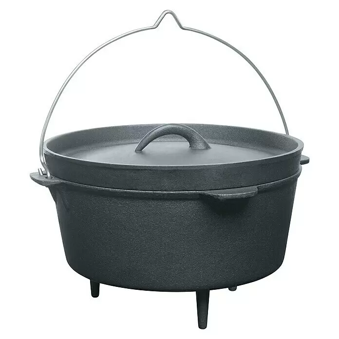 Barbecook Dutch Oven Gusseisen 3L - Ø x H: 26 cm x 185 mm, Gusseisen - Dunkelgrauer Gusseisen-Dutch-Oven mit Deckel, Metallgriff und drei Beinen.