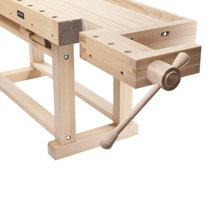Ramia Hobelbank Premium Superb - L x B: 2.165 x 855 mm, Arbeitshöhe: 870 mm, Holz - Eine hölzerne Hobelbank mit einer Schraubzwinge. Werkbank für Holzbearbeitung mit robustem Design.
