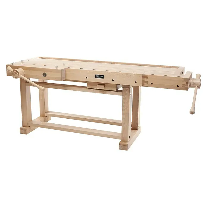 Ramia Hobelbank Premium Superb - L x B: 2.165 x 855 mm, Arbeitshöhe: 870 mm, Holz - Robuste Hobelbank aus hellem Holz, ideal für Werkstattarbeiten und Holzarbeiten. Das Werkzeug ist stabil und langlebig.