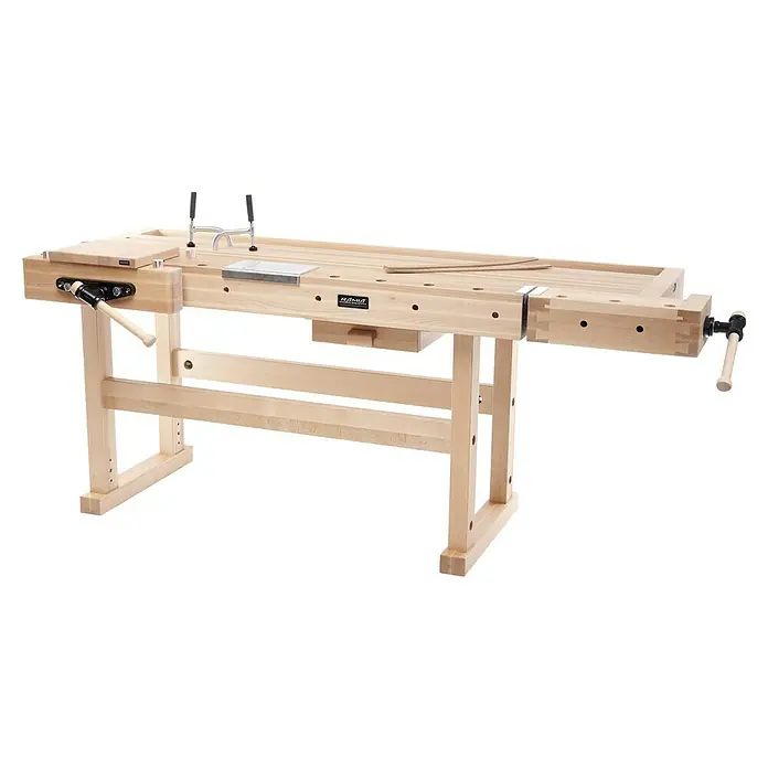 Ramia Hobelbank Premium Monster - L x B: 2.120 x 790 mm, Arbeitshöhe: 870 mm, Holz - Eine massive Hobelbank mit stabilen Beinen, einer Arbeitsplatte und einer Zwinge für Holzbearbeitungsprojekte.
