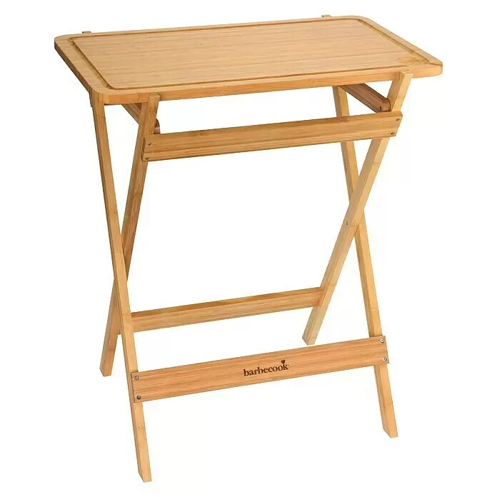 Barbecook Grilltisch - L x B x H: 70 x 43 x 81 cm, Holz - Klappbarer Serviertisch aus hellem Bambusholz mit Schneidebrett und 'barbecook' Logo.